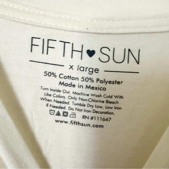 NWT Fifth Sun Floral Graphic Tee Cream Short Sleeve T-Shirt XL - Picture 6 of 8
